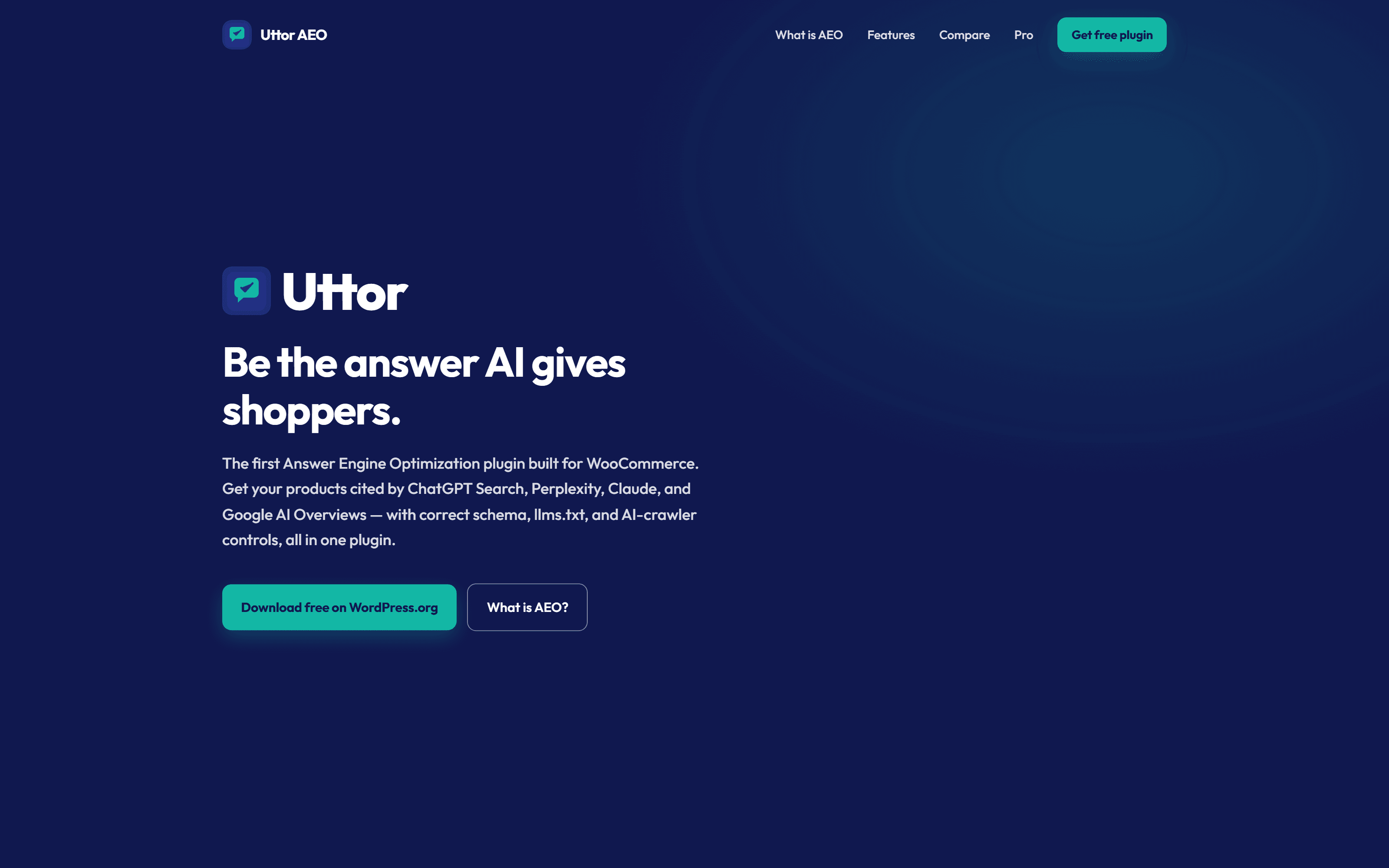 Uttor AEO for WooCommerce homepage